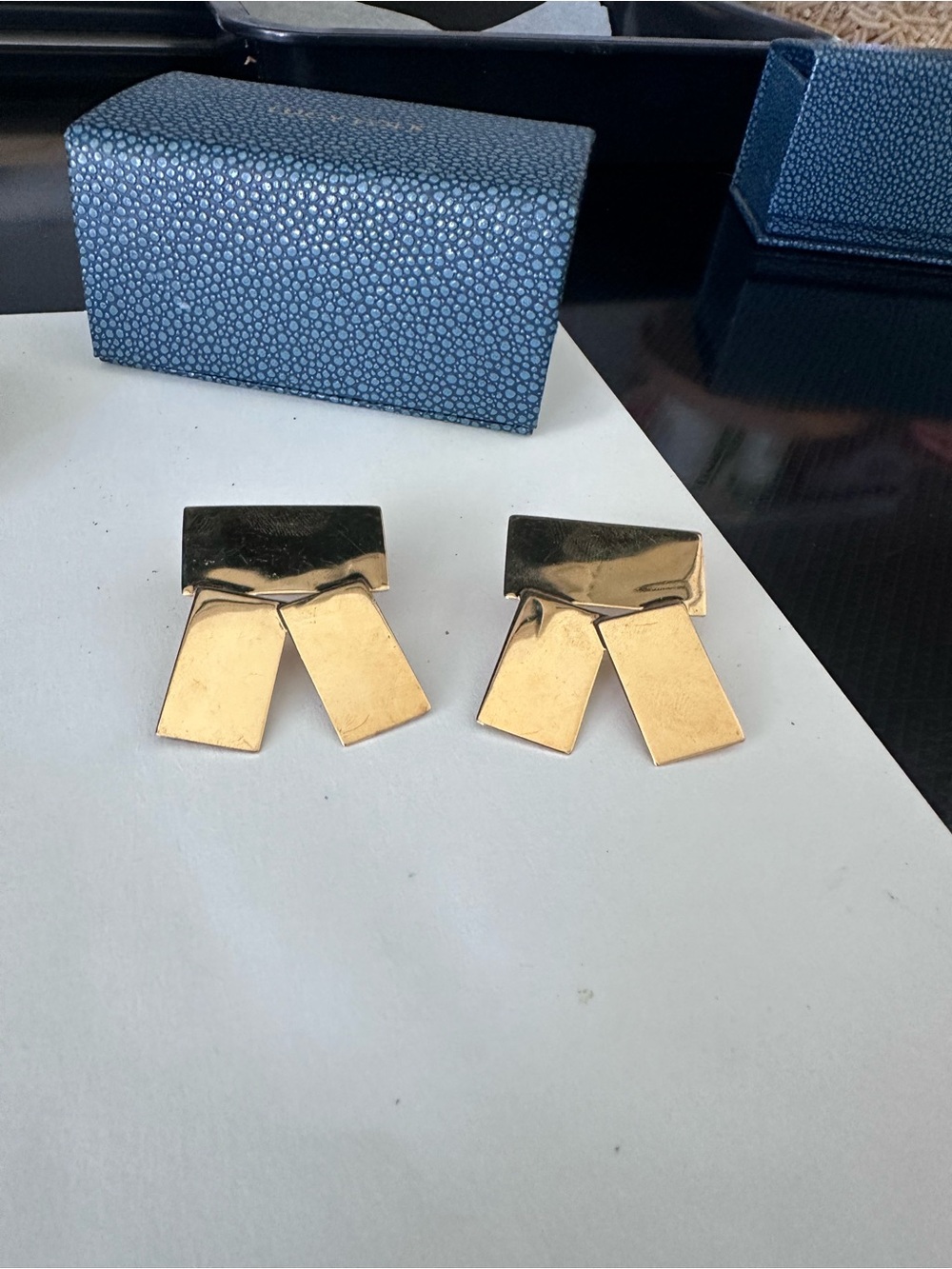 LUCY FOLK Contemporary Gold Geometric Drop Earrings